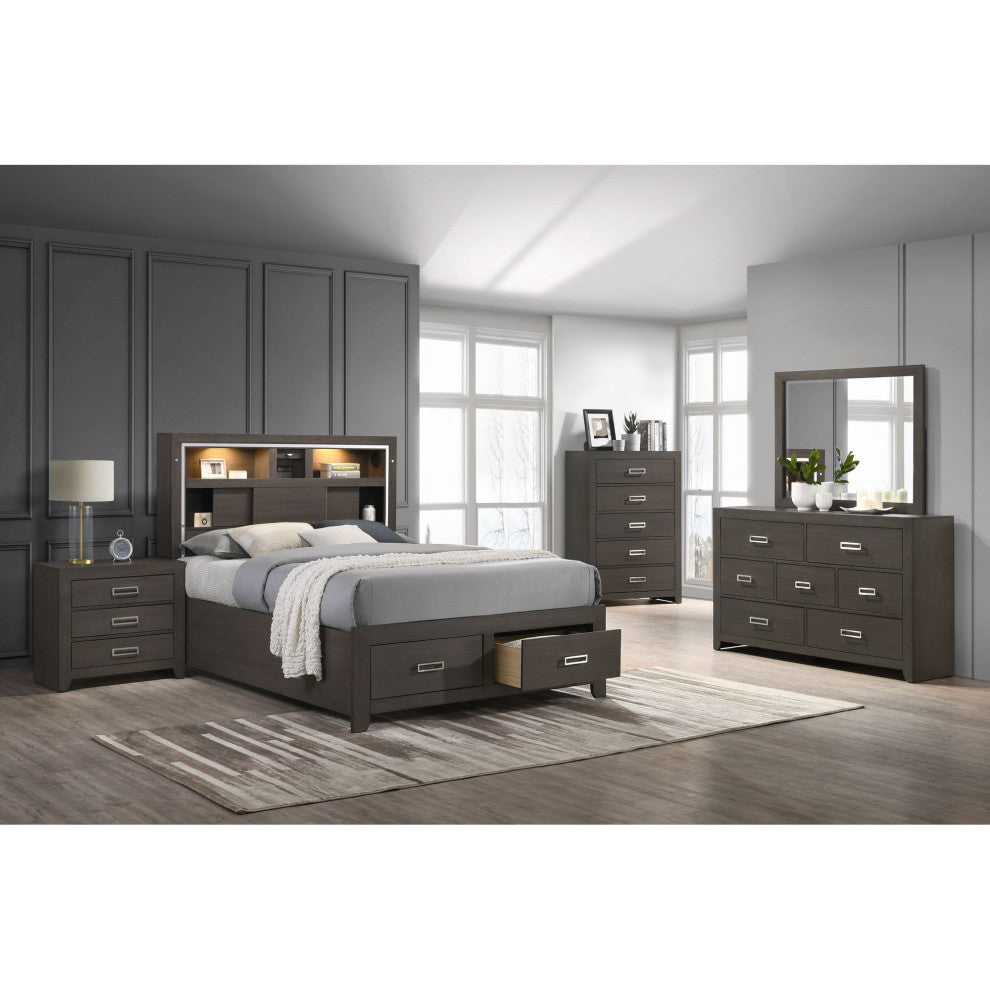 Pikcet House Furnishings Roma Storage Bed With Music and LED Lights, Grey, King
