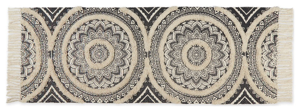 Black Printed Natural Hand-Loomed Shag Rug Runner 2Ft 3Inx6Ft