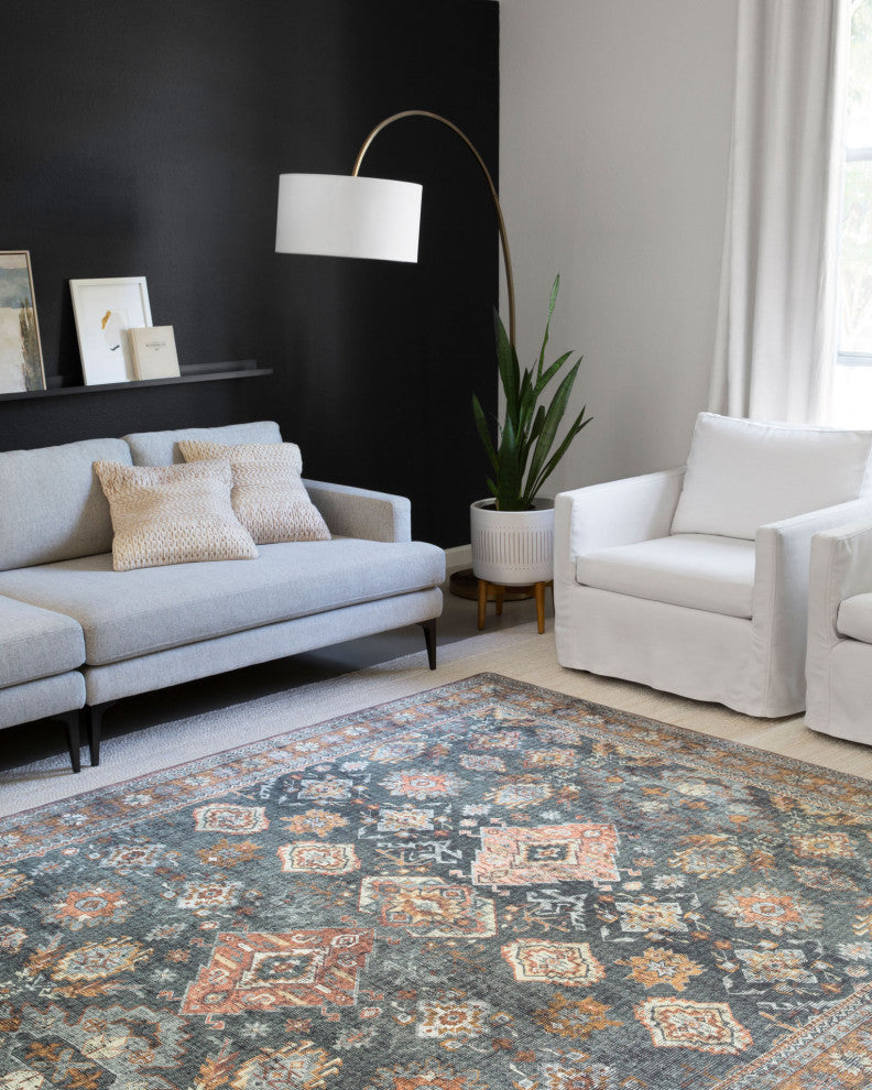 Printed Sea/Rust Skye Area Rug by Loloi II, Sea/Rust, 1'6"x1'6" Sample
