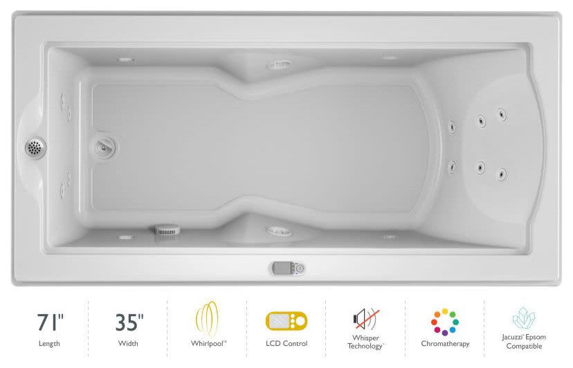 Jacuzzi FUZ7236 WLR 5CW 72" x 36" Fuzion Drop In Luxury Whirlpool - White