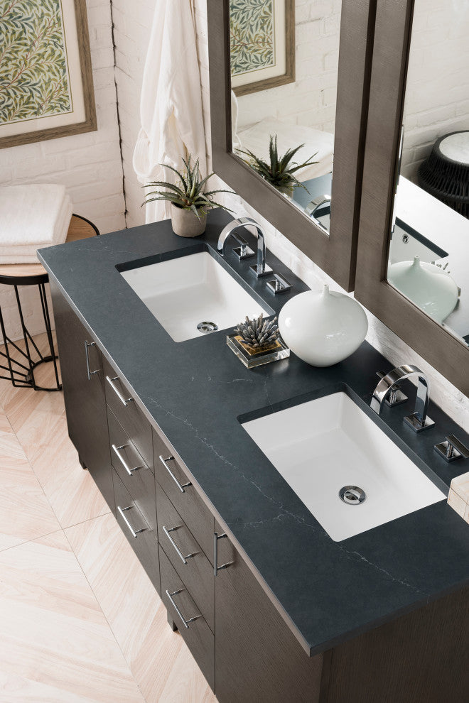Metropolitan 60" Double Vanity, Silver Oak, Charcoal Soapstone