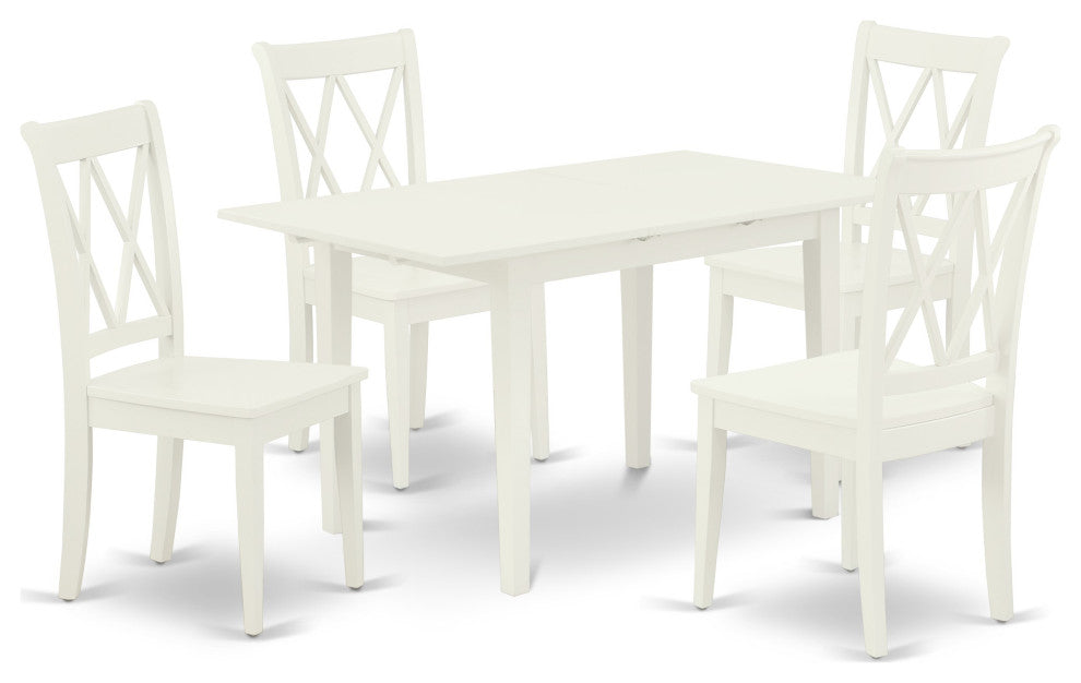 5Pc Dinette Set 4 Dining Chairs, Butterfly Leaf Dining Table, Linen White