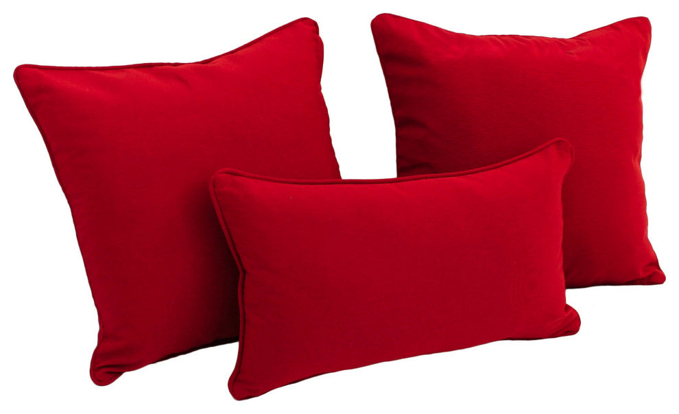 Double-Corded Solid Twill Throw Pillows With Inserts, Set of 3, Red