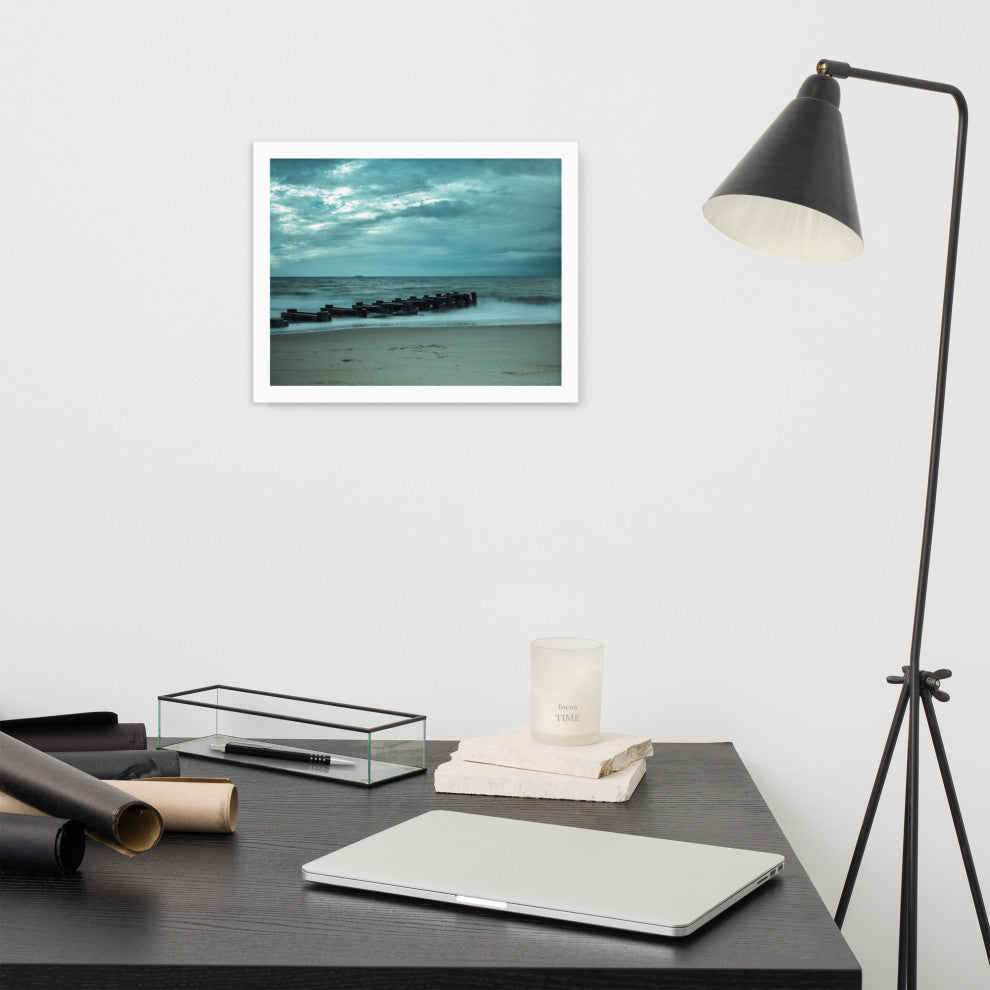 Blue Morning at Rehoboth Coastal Landscape Framed Photo Paper Wall Art Prints, White, 11" X 14"