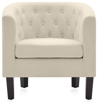 Upholstered Tufted Barrel Chair Roll Armrest Accent Chair, White