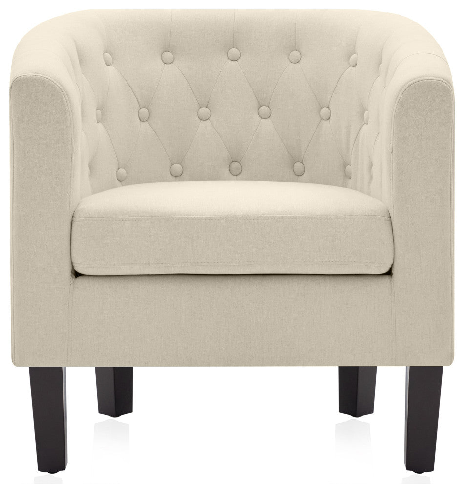 Upholstered Tufted Barrel Chair Roll Armrest Accent Chair, White