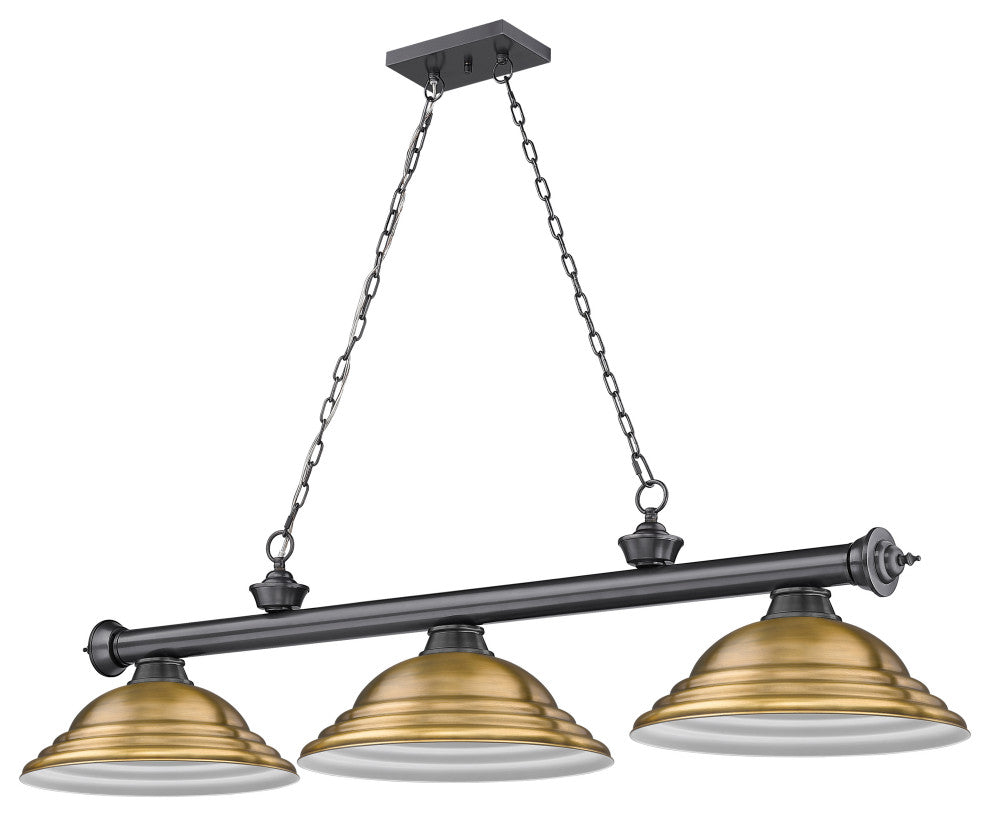 Zlite 2306-3BP-SRB 3-Light Billiard, Rubbed Brass