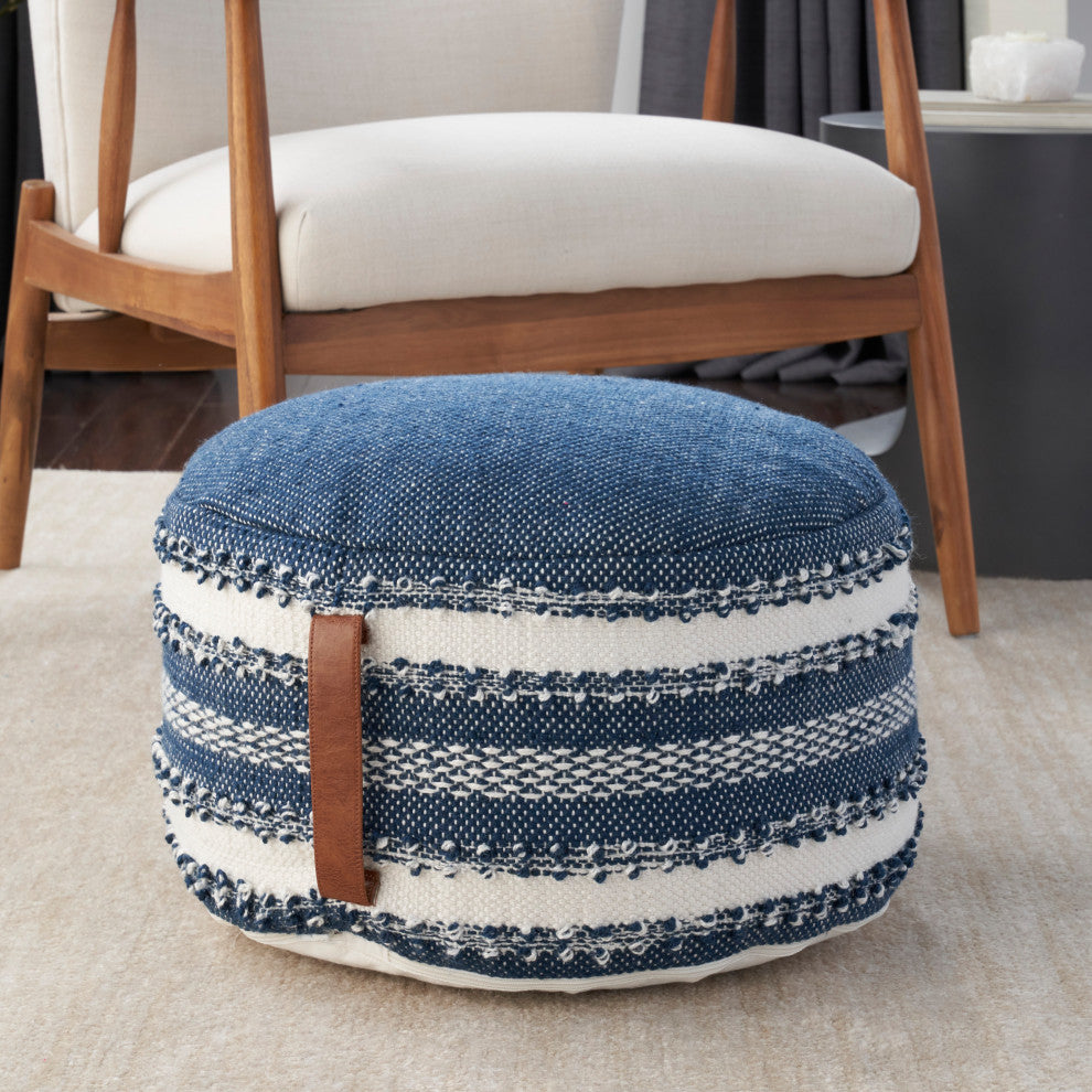 Mina Victory VJ088 Pouf, Navy, 20" x 20" x 12"
