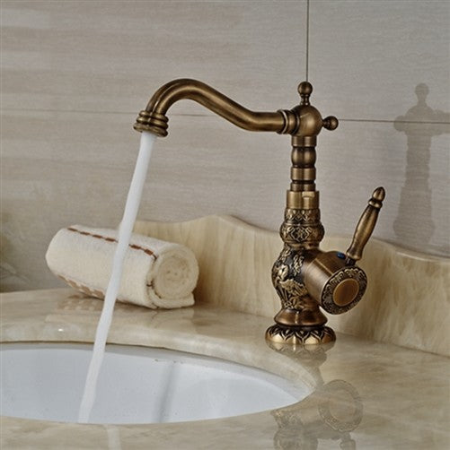 Deck Mounted Antique Brass Bathroom Faucet Ceramic Handle