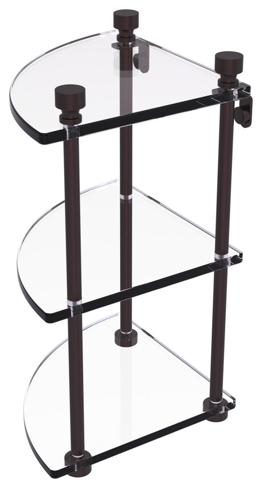 Foxtrot Three Tier Corner Glass Shelf, Antique Bronze