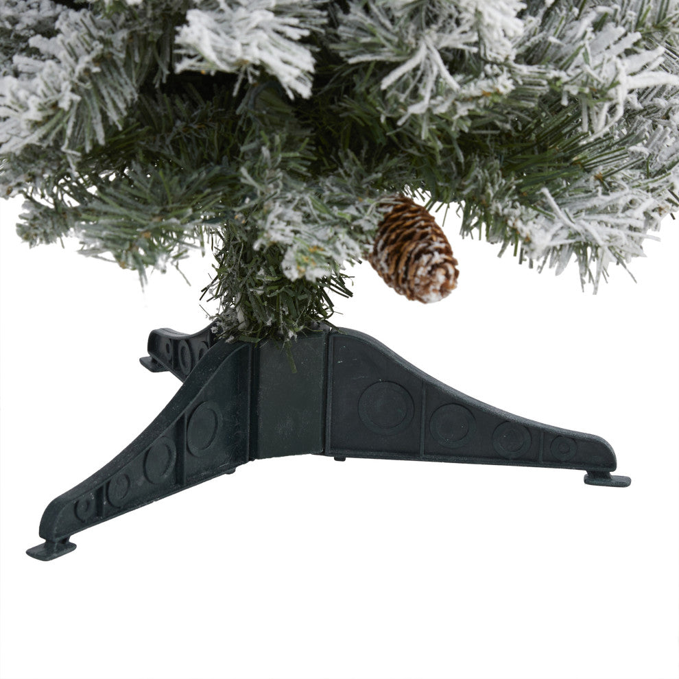 3' Flocked White River Mountain Pine Faux Xmas Tree W/Pinecones & Clear Lights