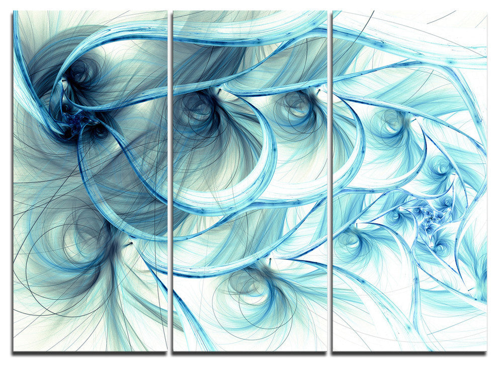 "Light Blue Fractal Flower Soft Pattern" Metal Wall Art, 3 Panels, 36"x28"