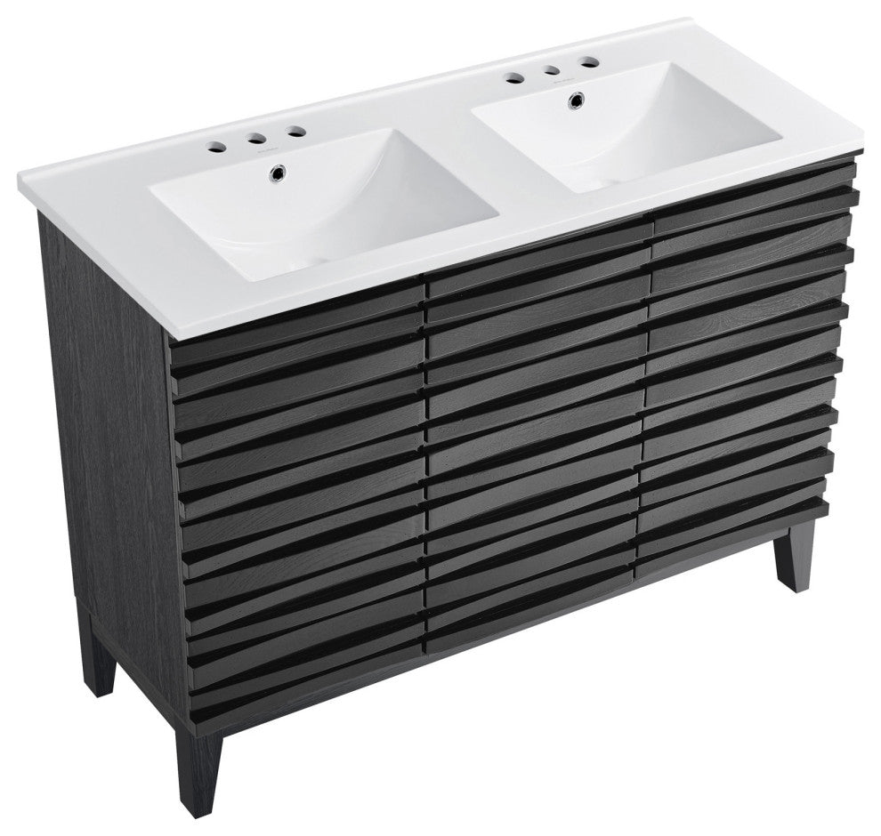 Cascade 48" Black Oak, Bathroom Vanity With White, 3-Hole Sink Top