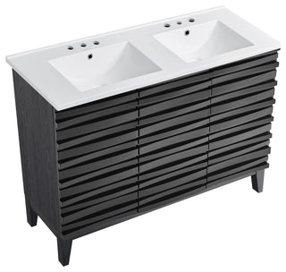 Cascade 48" Black Oak, Bathroom Vanity With White, 3-Hole Sink Top