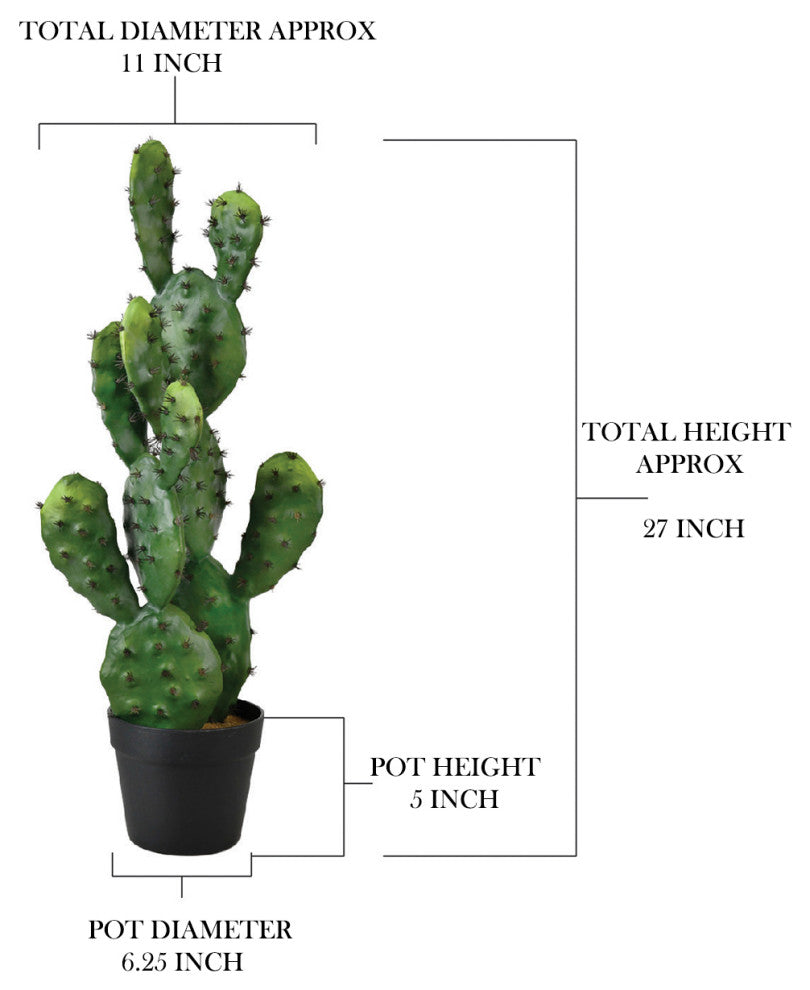Serene Spaces Living Faux Pear Cactus in Plastic Black Pot, 27" Tall