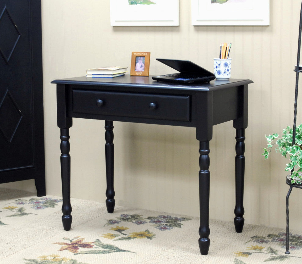 Grace Desk With Elegant Trned Legs And Drawer, Antique Black