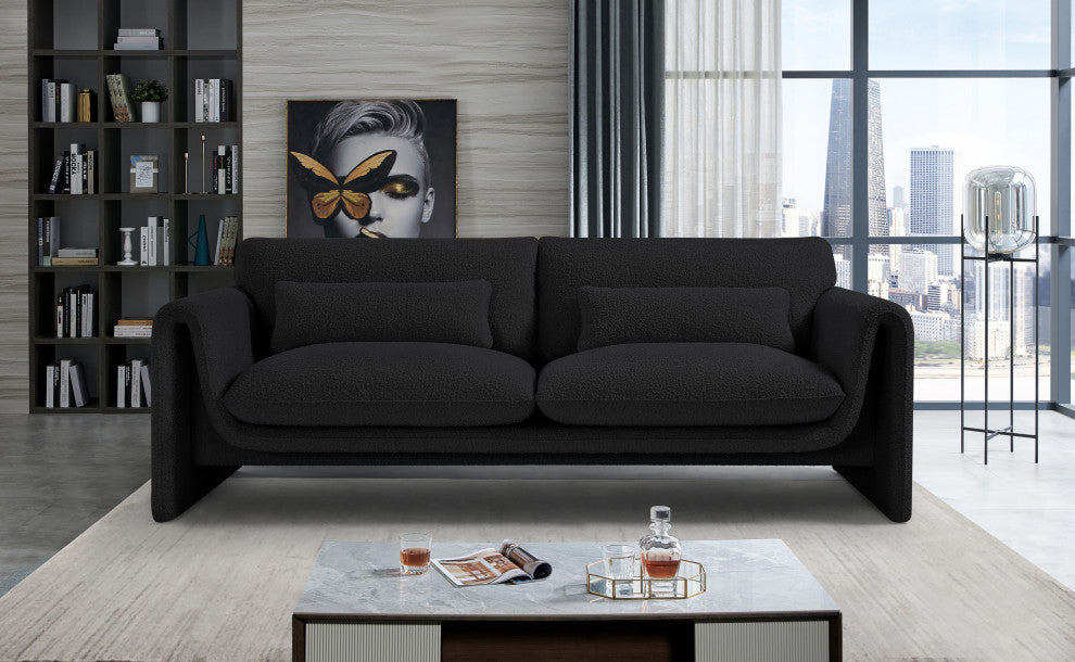 Stylus Boucle Fabric Upholstered Sofa, Black