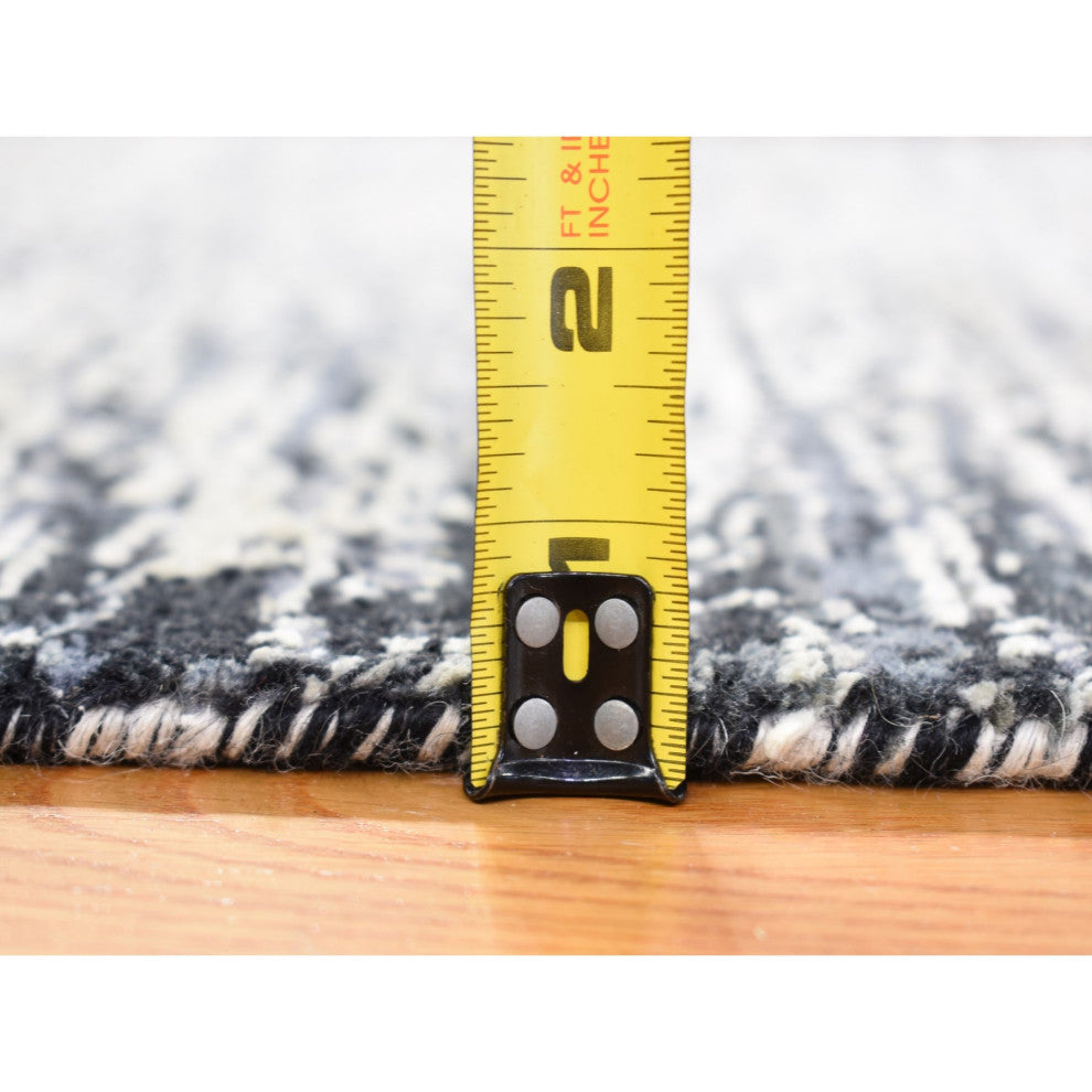 Black Pure Silk and Wool Modern Design Hand Knotted Mat Rug, 3'0" x 5'0"