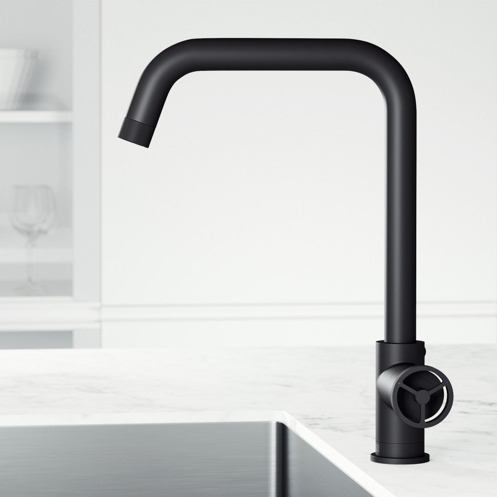 VIGO Cass Industrial 14" H Single Handle Kitchen Bar Faucet, Matte Black