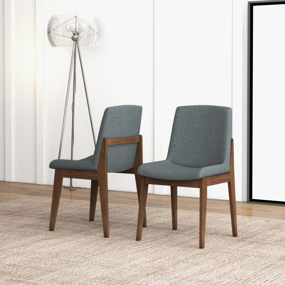 Ohio Midcentury Solid Wood Upholstered Dining Chair, Set of 2, Dark Grey