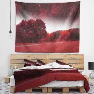 Mystical Red Spring Night Landscape Wall Tapestry, 80"x68"