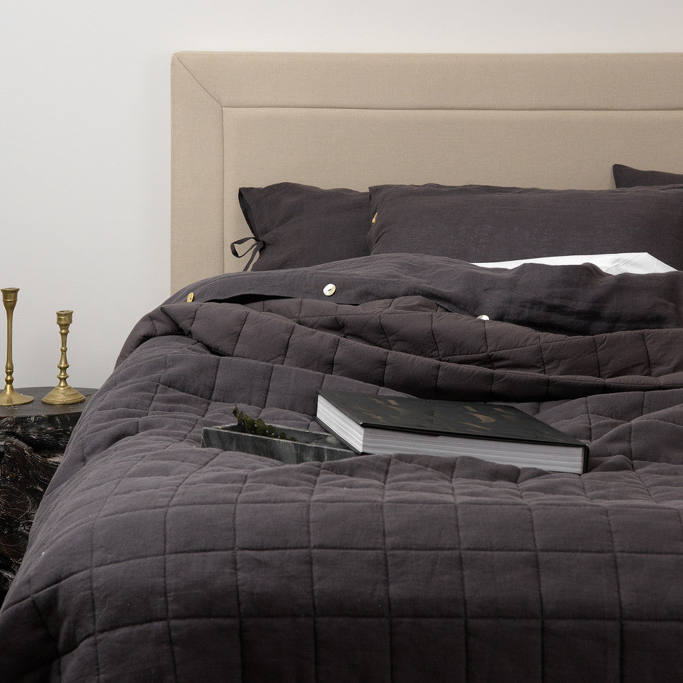 Linen and Cotton Diamond Quilt, Grey, Twin