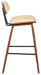Fox 26" Mid-Century Counter Barstool, Cream Faux Leather With Walnut Wood