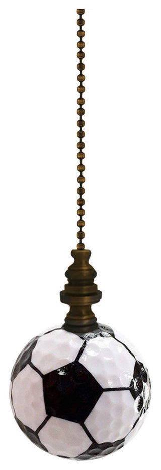 Soccer Ball Ceiling Fan Pull, 2.25"h with 12" Antiqued Brass Chain