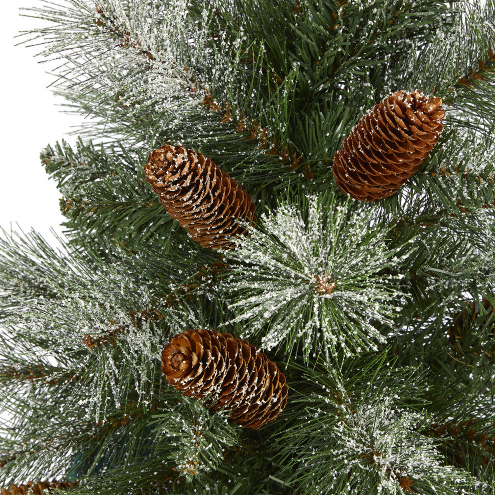 5' Snowed French Mountain Pine Faux Xmas Tree W/Bendable Branches & Pinecones