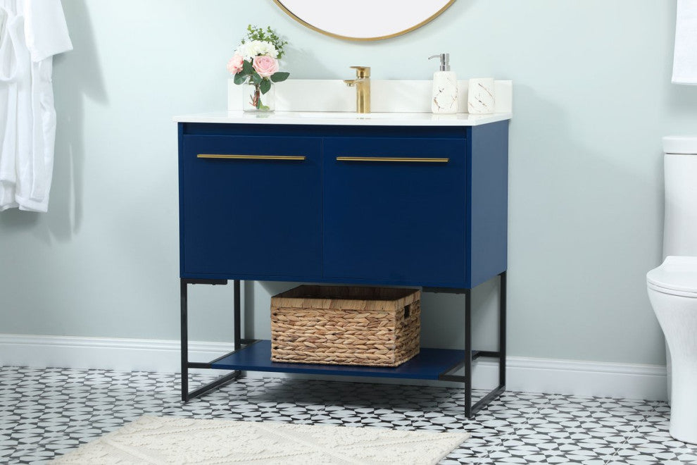 Sue 36" Single Bathroom Vanity, Blue, With Backsplash