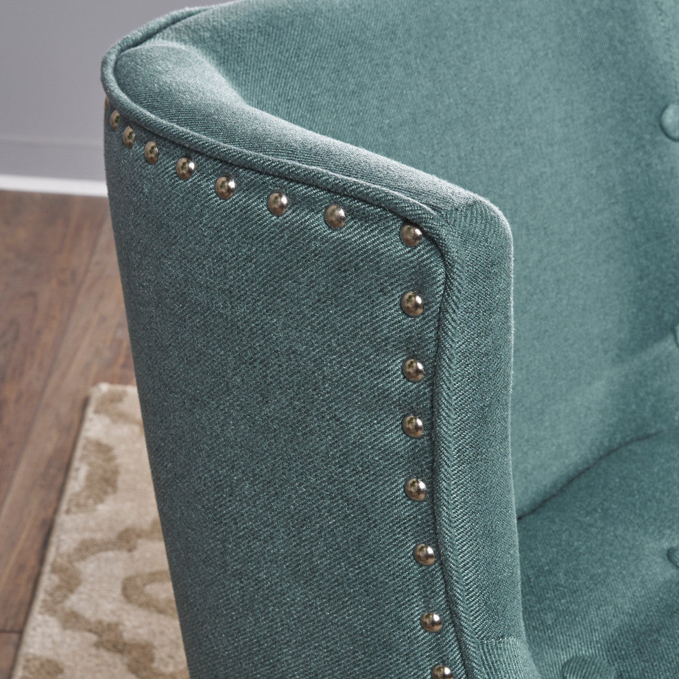 GDF Studio Adelina Contemporary Upholstered Accent Chair with Nailhead Trim, Dark Teal