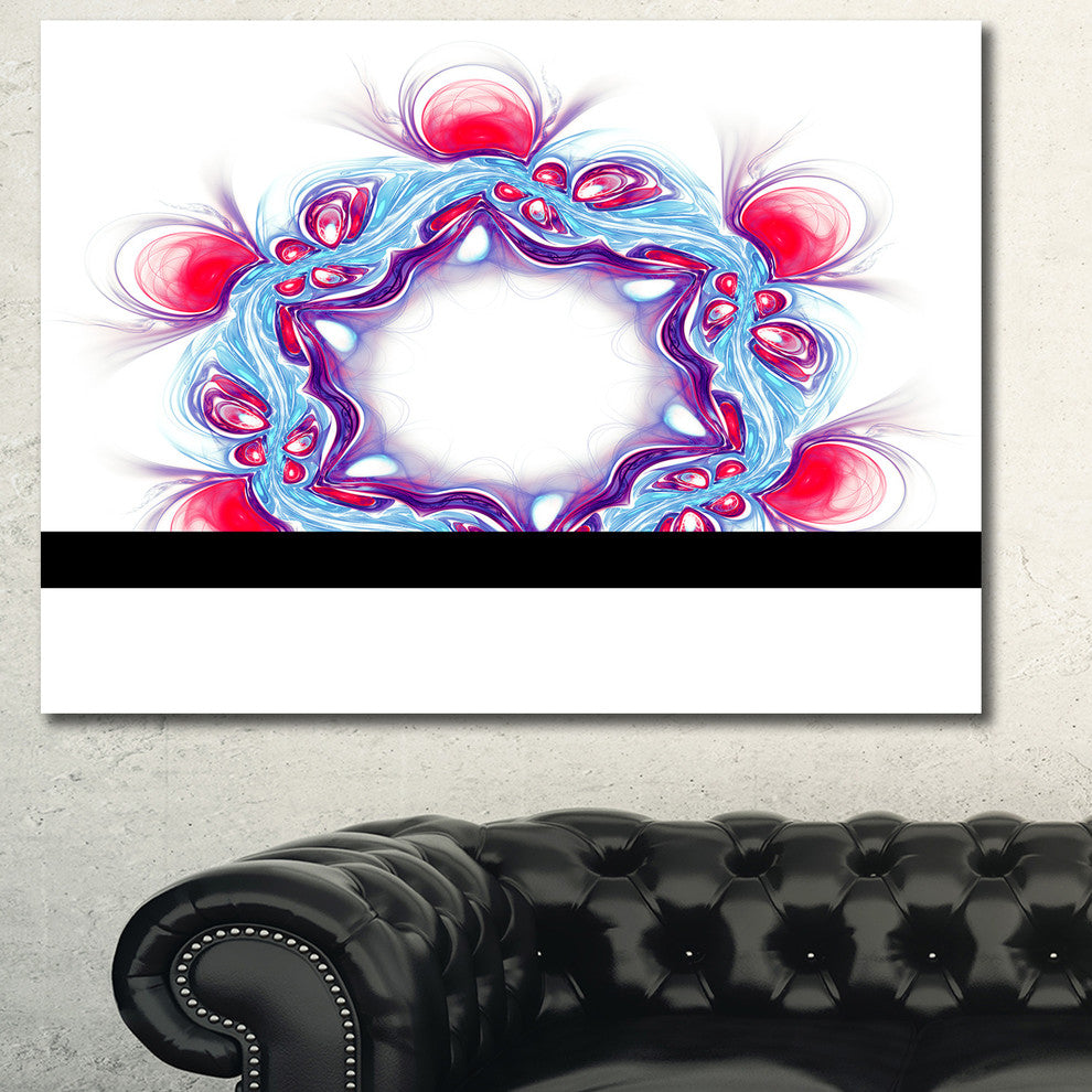 Blue Red Fractal Flower on White, Floral Canvas Art Print, 40"x30"