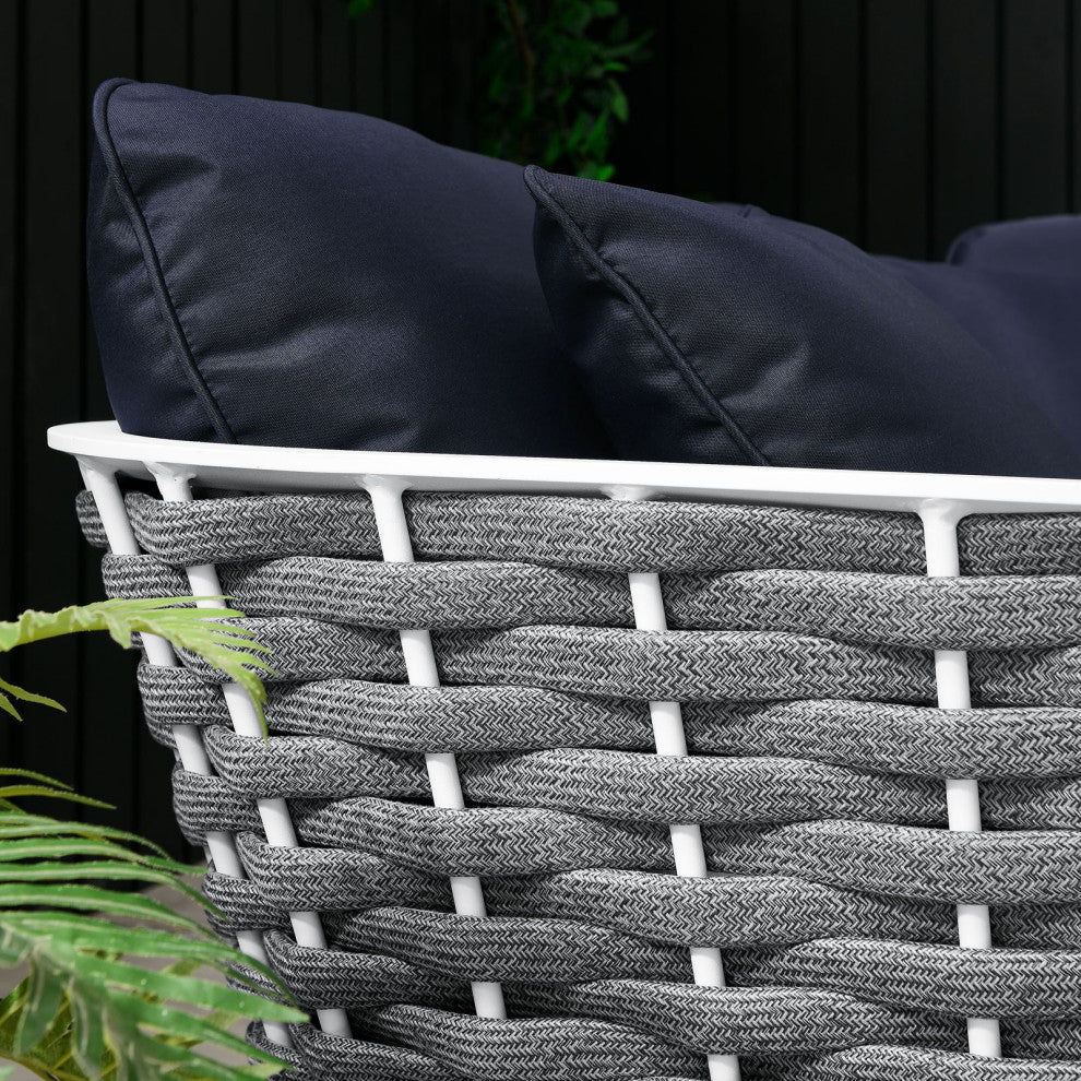 Lounge Sectional Sofa Chair Set, Navy White, Aluminum, Modern, Outdoor Patio