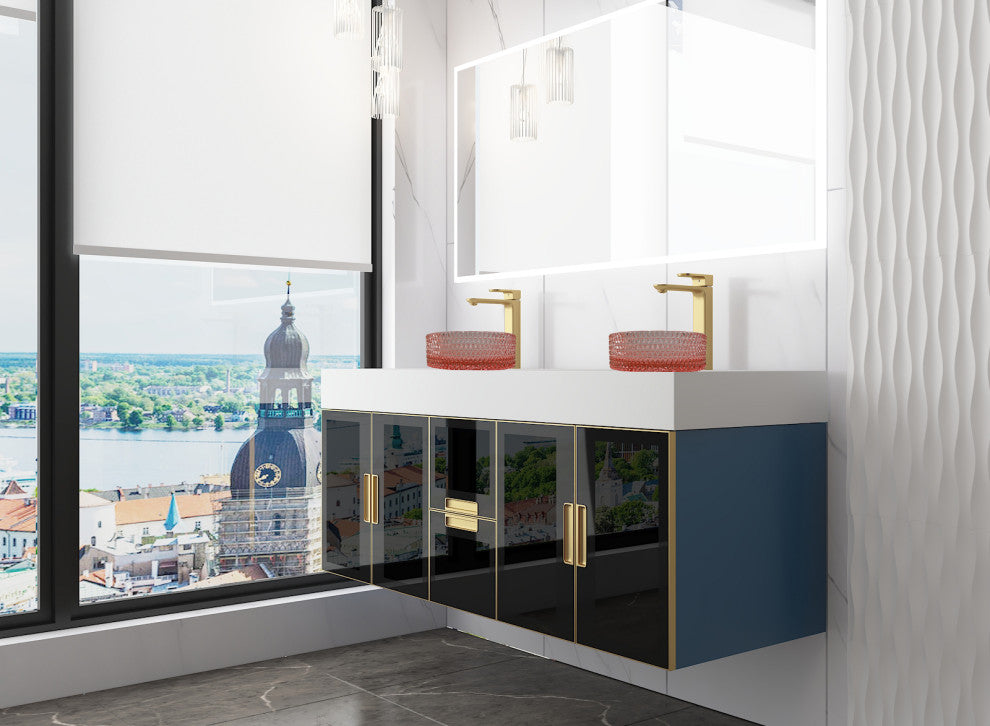 Modern Wall-Mount Vanity With Top & 16" Sink, Pink, 60"