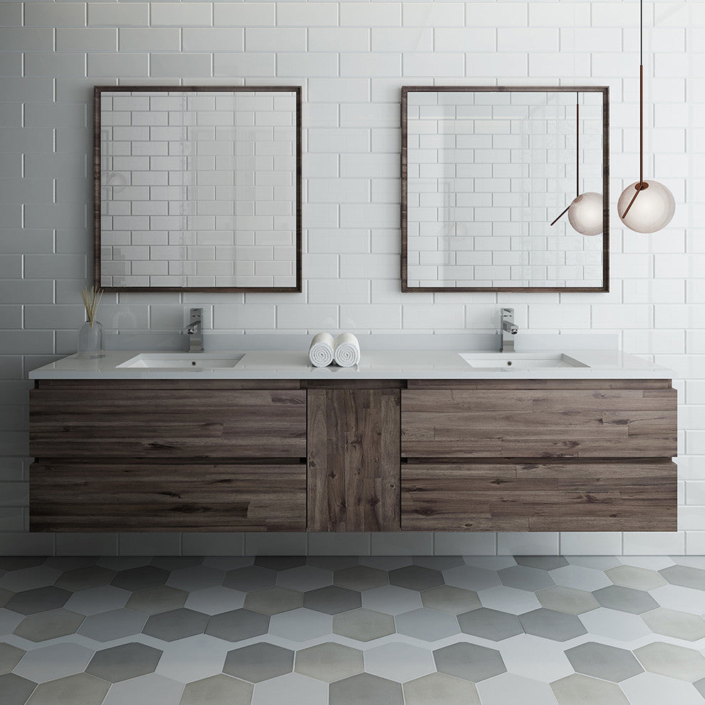 Formosa Wall Hung Double Sink Modern Bathroom Vanity With Mirrors, 84"