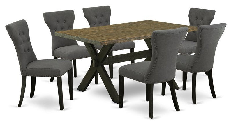 X676Ga650-7, 7-Piece Set, 6 Chairs and Table Solid Wood