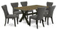 X676Ga650-7, 7-Piece Set, 6 Chairs and Table Solid Wood