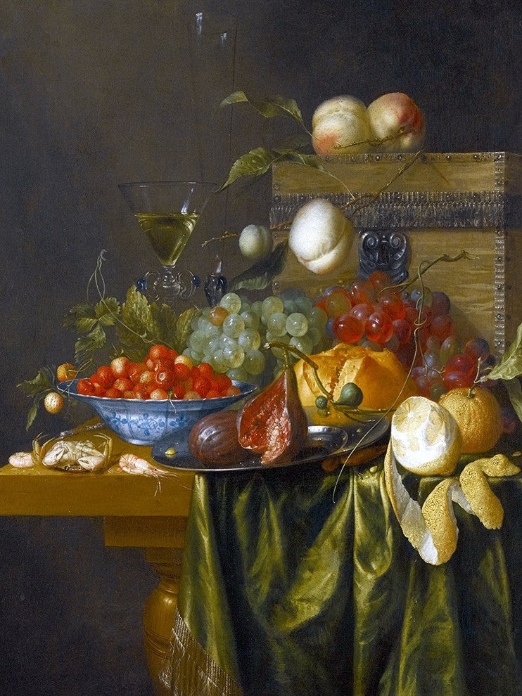 Tile Mural, With Oranges Peaches Grapes Cherries By P. De Ring Glass Fruit Matte