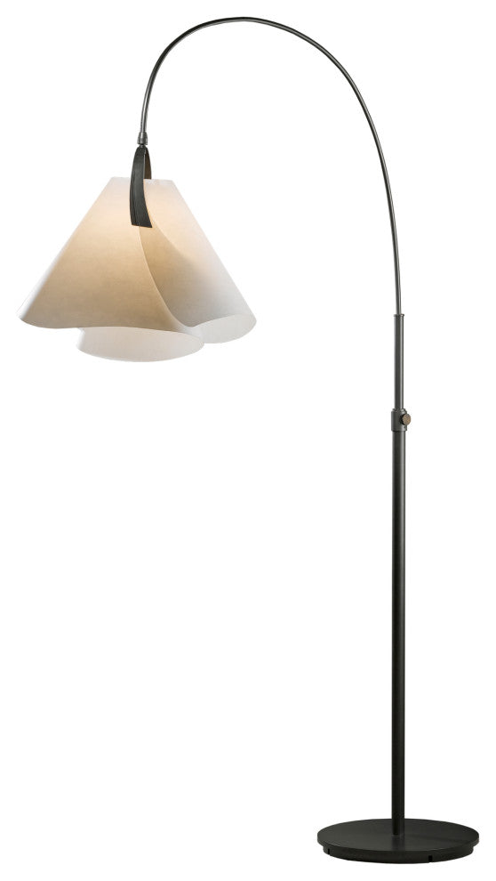 Mobius Arc Floor Lamp, Dark Smoke Finish, Spun Frost Shade