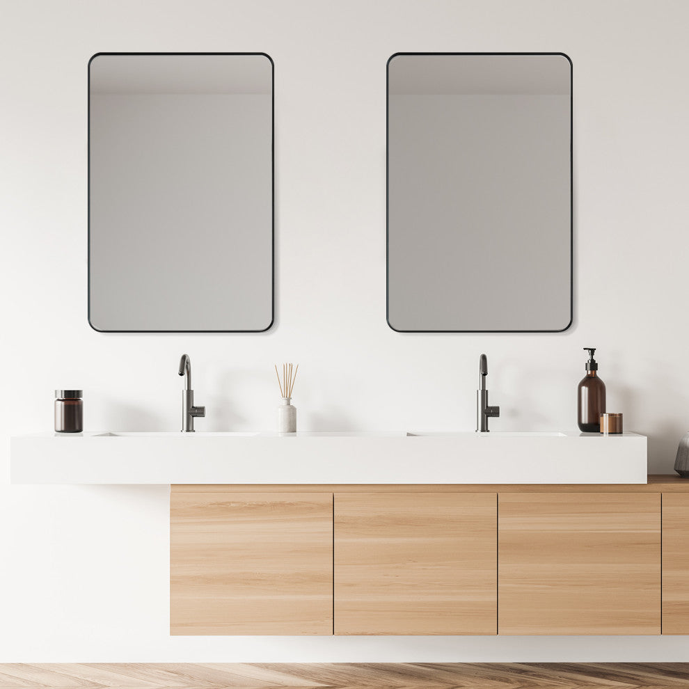 Nettuno Rectangle Bathroom/Vanity Aluminum Framed Wall Mirror, Matt Black, 24"