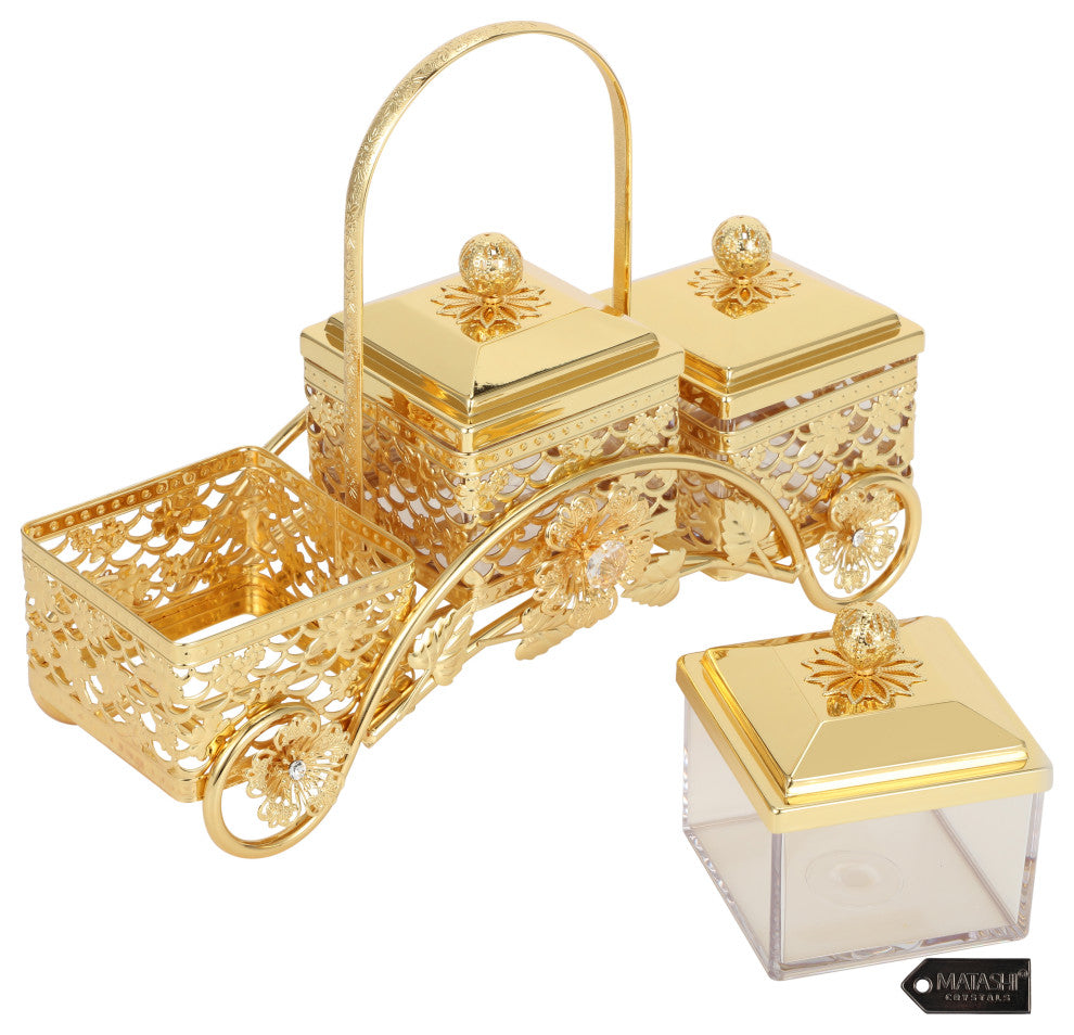 Matashi Gold Color Triple Square Sweet Dip Bowl With Covers Gift for Mom Wife