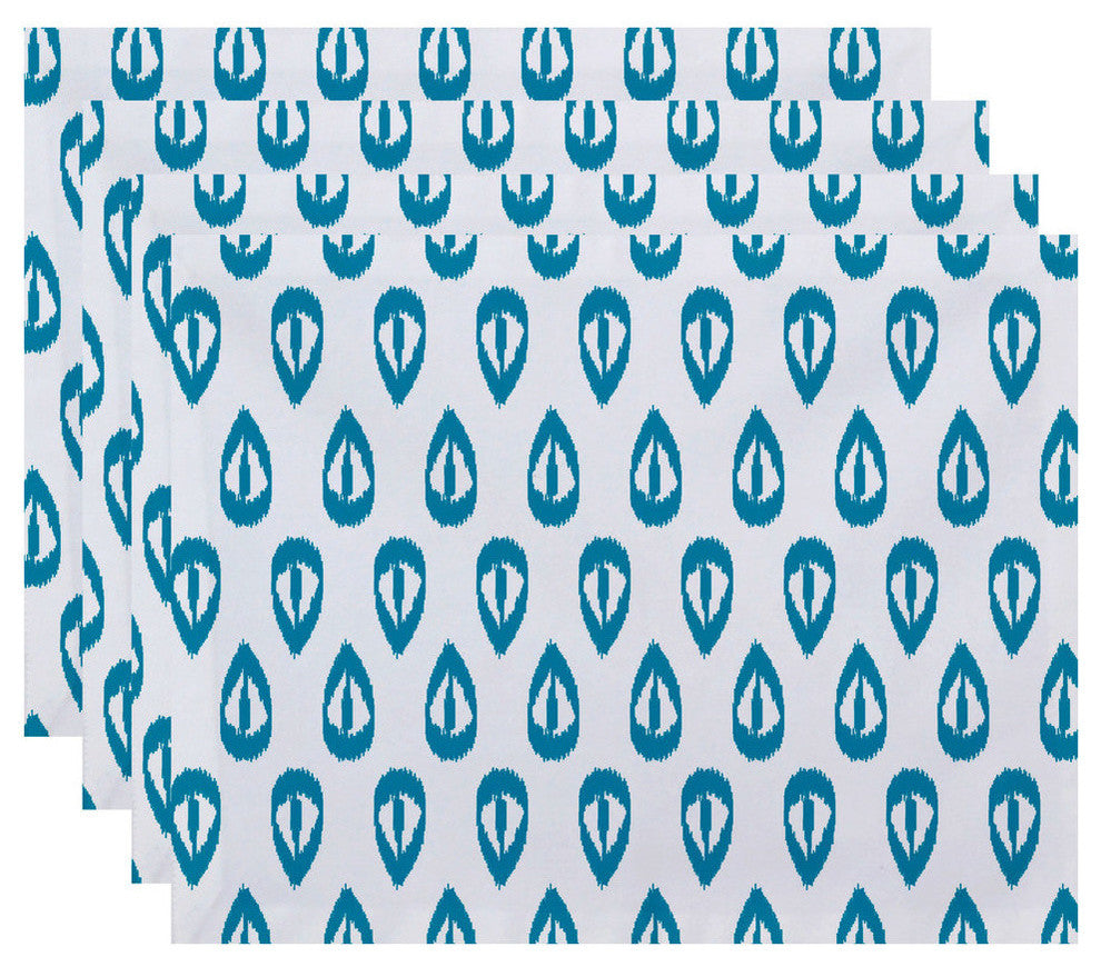 18"x14" Ikat Tears, Geometric Print Placemat, Turquoise, Set of 4