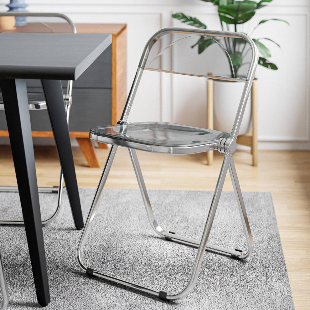 Lawrence Acrylic Folding Chair With Metal Frame, Transparent Black