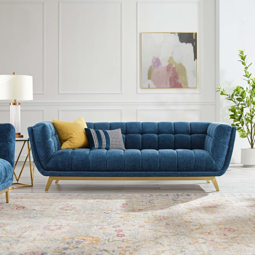 Bestow Crushed Performance Velvet Sofa Navy