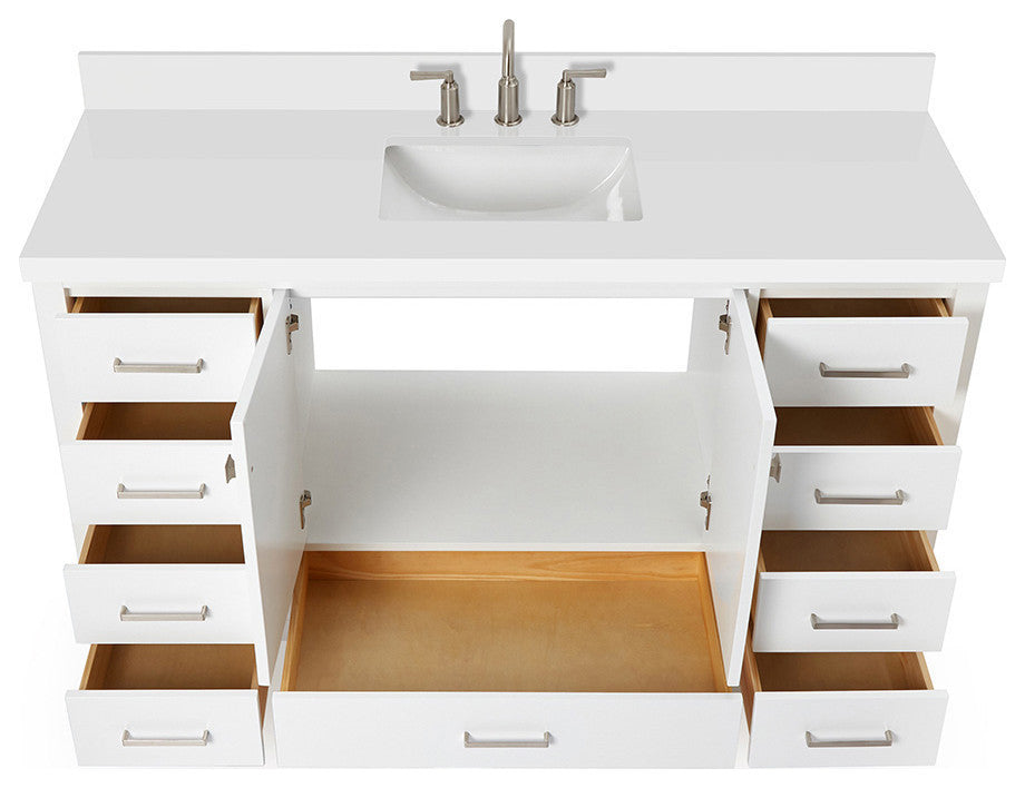 ARIEL Cambridge 61" Single Rectangle Sink Bathroom Vanity White With Quartz Top