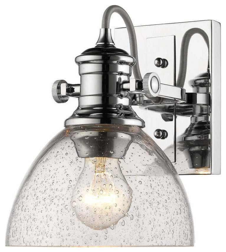 7" 1 Light Semi-Flush Mount, Chrome With Seeded Glass