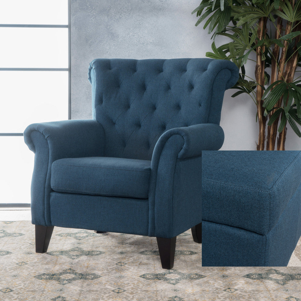 GDF Studio Nowell Contemporary Fabric Tufted Chair, Dark Blue
