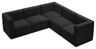 Quincy Velvet Upholstered 5-Piece L-Shaped Modular Sectional, Black