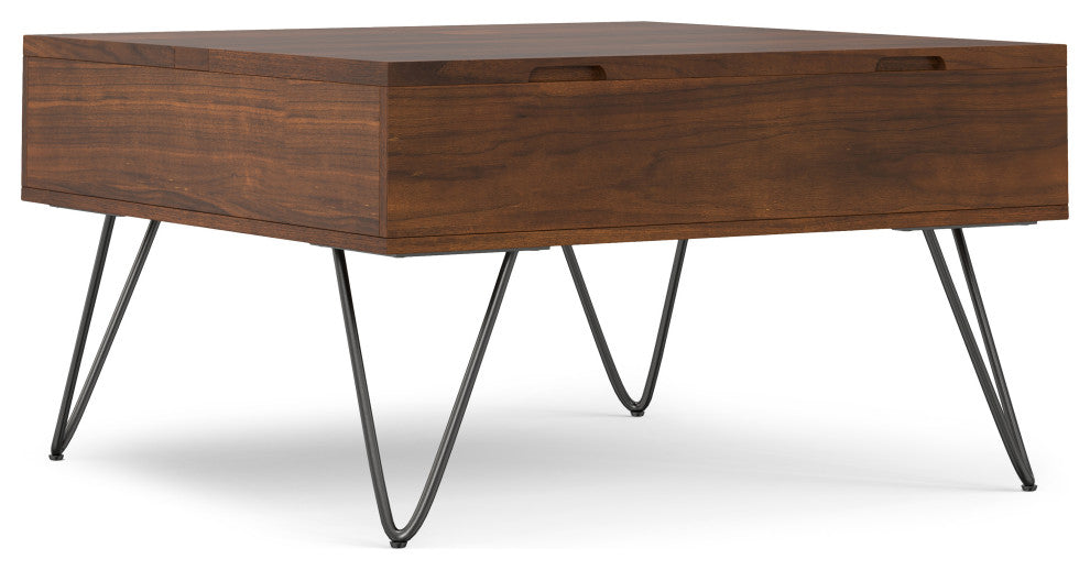 Hunter Solid Mango Wood Lift Top Square Coffee Table, Walnut