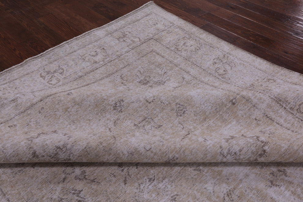 8' 9" X 12' 0" Persian Vintage White Wash Handmade Wool Rug Q4748